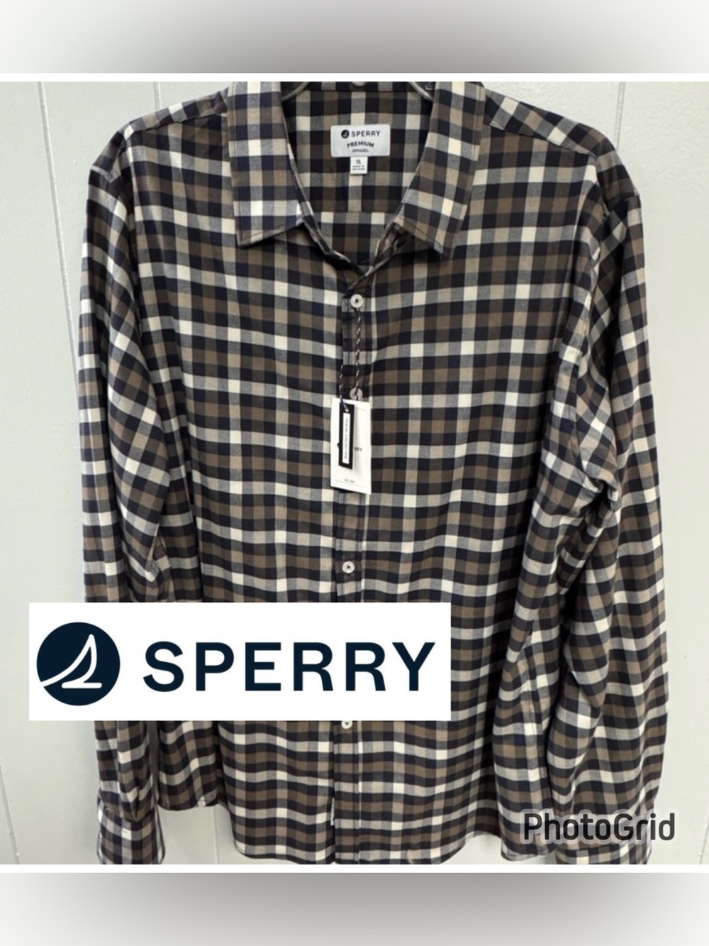 Sperry Brown, Navy & White Plaid Button-Down Shirt